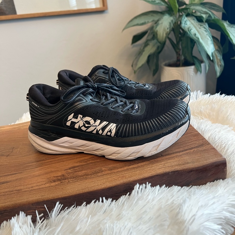 Women’s HOKA Clifton 10 Black and White Athletic Shoes